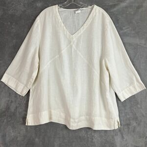 Vintage Marc Ware Hot Cotton Tunic Shirt Womens 2X 100% Linen Lagenlook Vacation